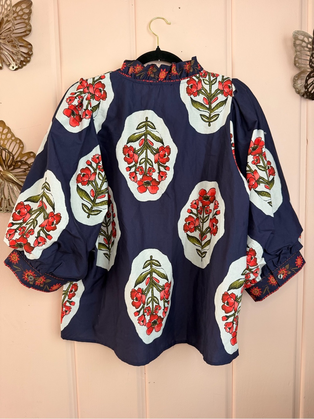 Etro Navy Floral Peasant Blouse SzL - Picture 3 of 6